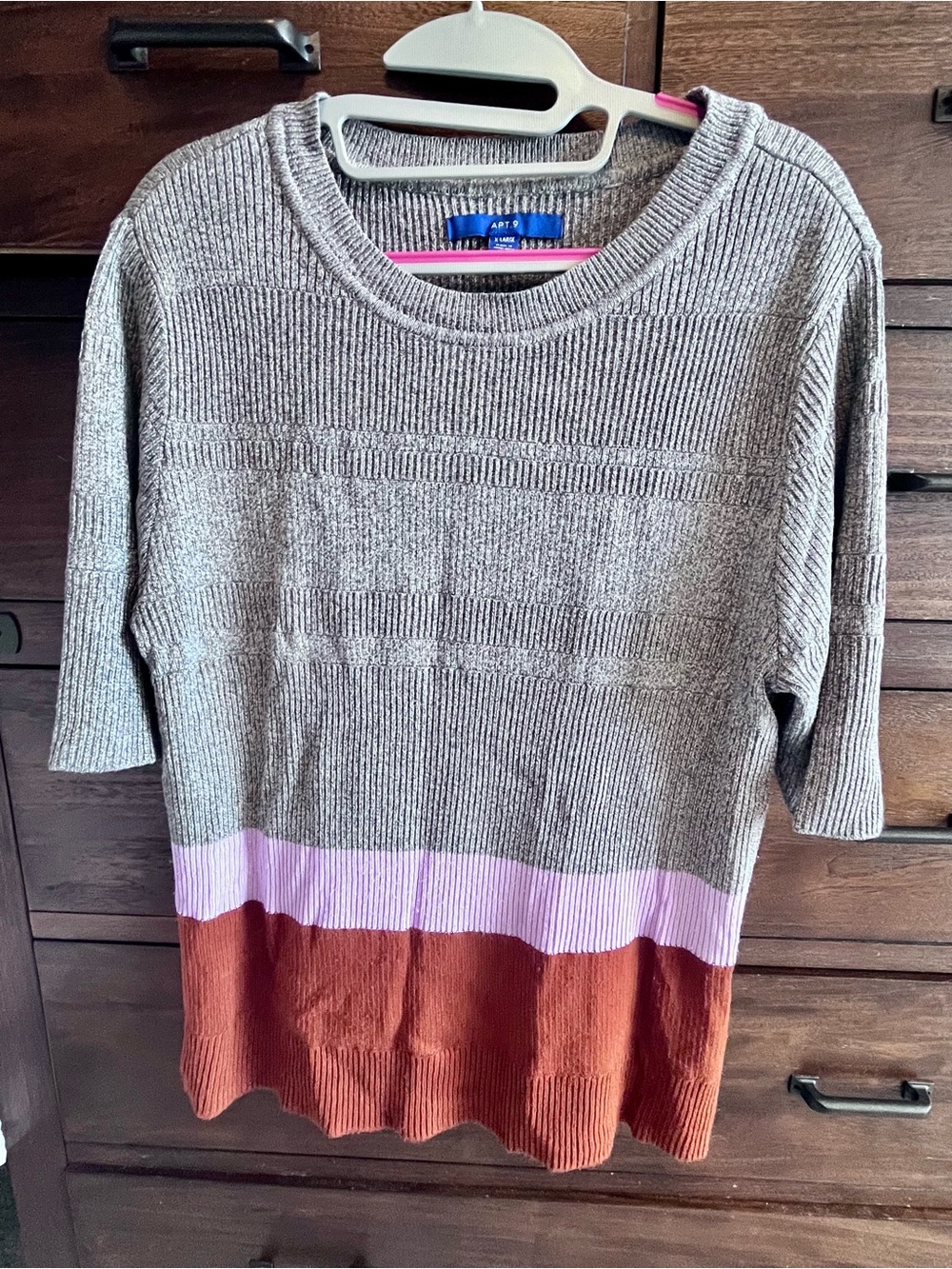 Apt. 9 Gray, Pink & Rust Colorblock Crewneck Sweater